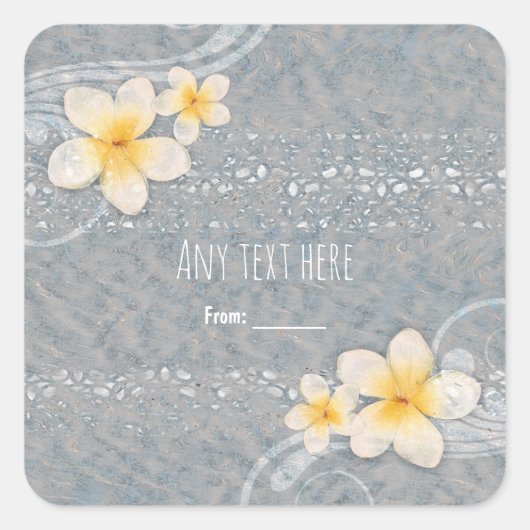 Tropische Plumeria Flower Grey Yellow Summer Party Vierkante Sticker (Voorkant)