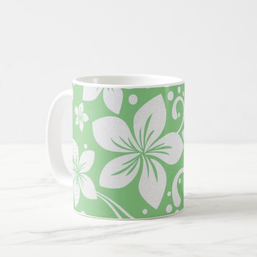 Tropische Plumeria Flowers Green N White Koffiemok (Voorkant links)