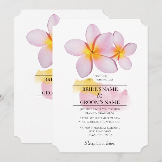 Tropische Plumeria Frangipani Wedding Invitations Kaart (Voorkant / Achterkant)