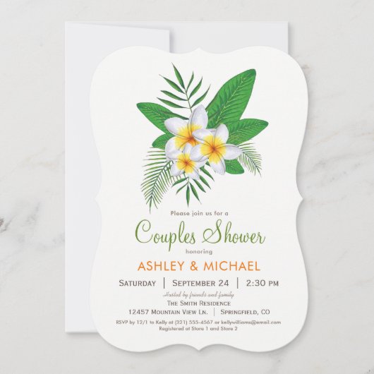 Tropische Plumeria Koppels Douche Uitnodiging (Voorkant)