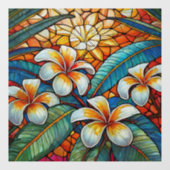 Tropische plumeria op oranje Glazen in lood kunst Raamsticker (Vel)