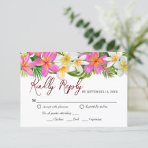 Tropische Plumeria Temple Tree Wedding RSVP Kaart