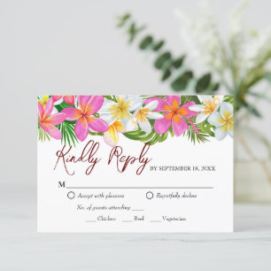 Tropische Plumeria Temple Tree Wedding RSVP Kaart
