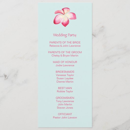Tropische Plumeria Trouwprogramma's Programmakaart (Achterkant)