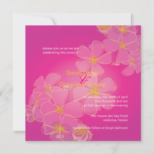 Tropische/plumerias/bestemmings bruiloft kaart (Achterkant)