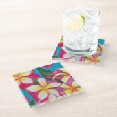 Tropische plumerias op roze onderzetters (Schuin)