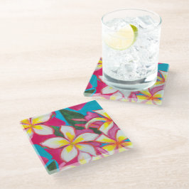 Tropische plumerias op roze onderzetters