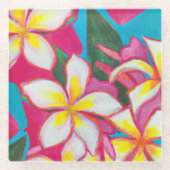 Tropische plumerias op roze onderzetters (Voorkant)