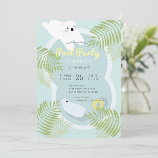 Tropische Polar Beer Pool Party Verjaardagsuitnodi Kaart (Staand voorkant)