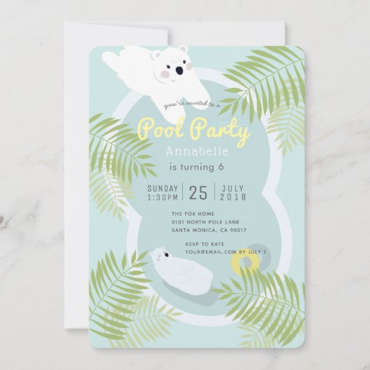 Tropische Polar Beer Pool Party Verjaardagsuitnodi Kaart (Voorkant)