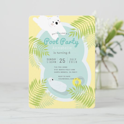 Tropische Polar Beer Pool Party Verjaardagsuitnodi Kaart (Staand voorkant)