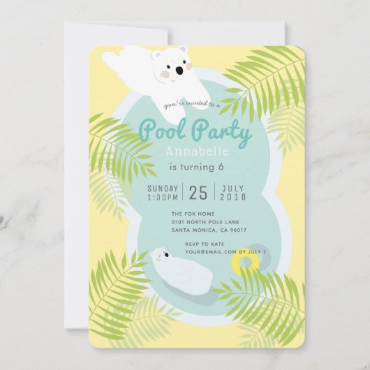 Tropische Polar Beer Pool Party Verjaardagsuitnodi Kaart (Voorkant)