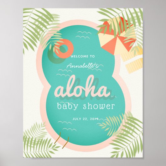 Tropische pool Aloha Baby shower Welkomstteken Poster (Voorkant)
