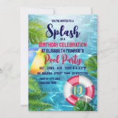 Tropische Pool Beach Ball, Verjaardag Pool Party Kaart (Voorkant)