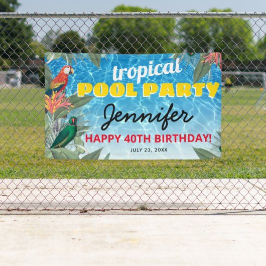 Tropische pool Birthday Party Spandoek (Insitu)