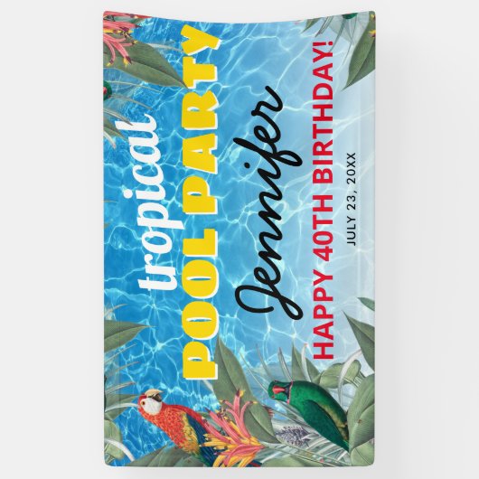 Tropische pool Birthday Party Spandoek (Verticaal)