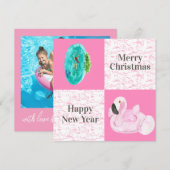 Tropische pool Flamingo Floatie Toile Kerstmis Notitiekaartje (Voorkant / Achterkant)