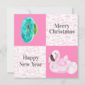 Tropische pool Flamingo Floatie Toile Kerstmis Notitiekaartje (Voorkant)