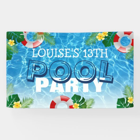 Tropische pool | Kinderen van Birthday Spandoek (Horizontaal)