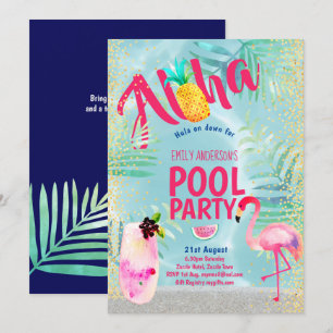 Tropische POOL PARTY Flamingo Pineapple Aloha Luau Kaart