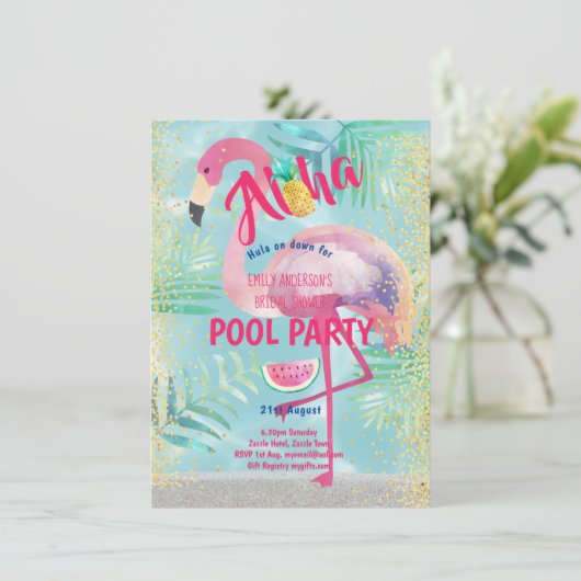 Tropische POOL PARTY Flamingo Pineapple Aloha Luau Kaart (Staand voorkant)