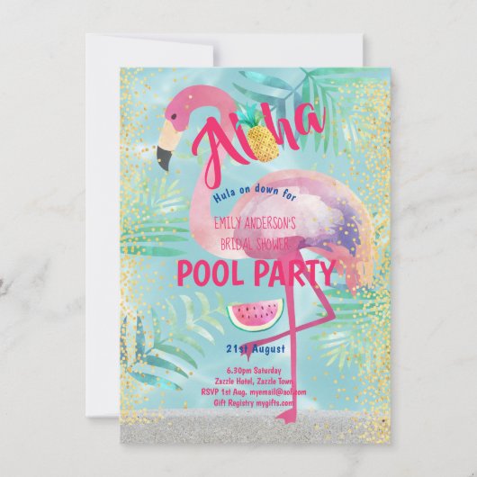 Tropische POOL PARTY Flamingo Pineapple Aloha Luau Kaart (Voorkant)
