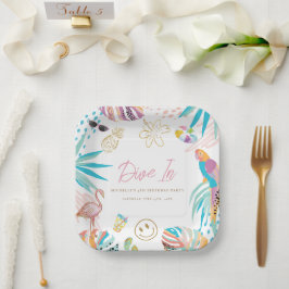 Tropische Pool Party Meisje Verjaardag Papieren Bordje