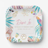 Tropische Pool Party Meisje Verjaardag Papieren Bordje (Voorkant)