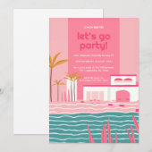 Tropische Pool Party Retro Roze Verjaardag Kaart (Voorkant / Achterkant)