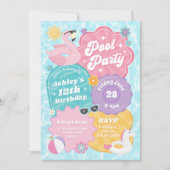 Tropische Pool Party Retro Zomerverjaardagsfeest Kaart (Voorkant)