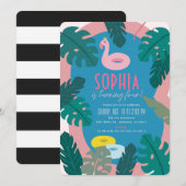 Tropische Pool Party Roze Meisje Verjaardag Kaart (Voorkant / Achterkant)