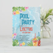 Tropische Pool Party Swimming Birthday Kaart (Staand voorkant)
