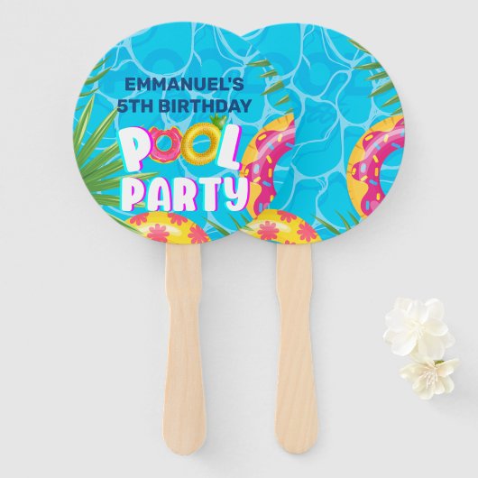 Tropische Pool Party Verjaardag Handwaaier (Voorkant en achterkant)