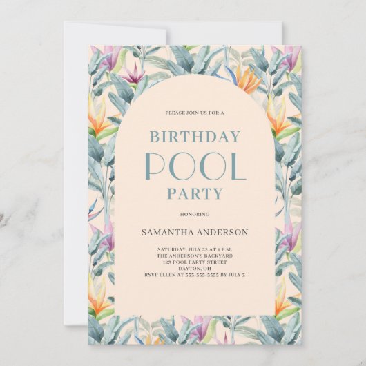 Tropische Pool Party Verjaardag Kaart (Voorkant)