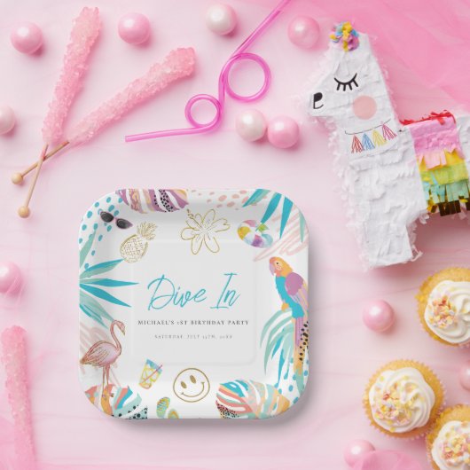 Tropische Pool Party Verjaardag Papieren Bordje (Feest)