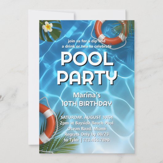 Tropische Pool Party Zomerverjaardag Kaart (Voorkant)