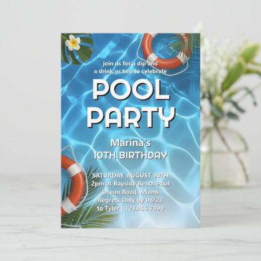 Tropische Pool Party Zomerverjaardag Kaart (Staand voorkant)