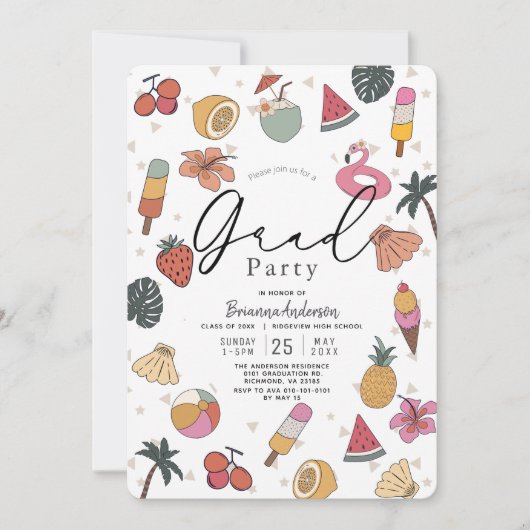 Tropische Pool Summer Items Foto Afstuderen Kaart (Voorkant)