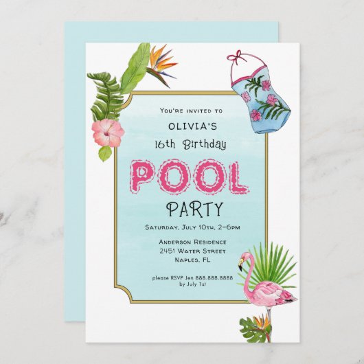 Tropische pool | Zomerfeest Aankondiging (Voorkant / Achterkant)