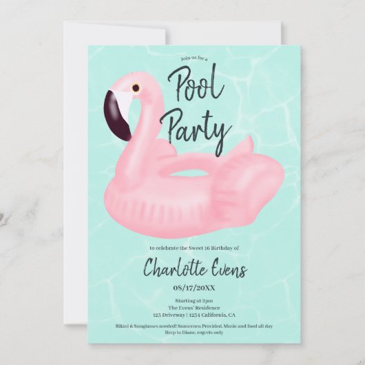 Tropische poolpartij roze flamingo Sweet 16 Kaart (Voorkant)
