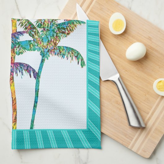 Tropische Pop Art Palm Tree Mozaïek Theedoek (Quarter Fold)