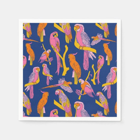 Tropische Pop Papegaaien op Navy Servet (Voorkant)