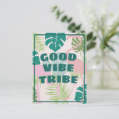 Tropische positieve "Good Vibe Tribe" Flamingo Briefkaart (Staand voorkant)