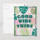 Tropische positieve "Good Vibe Tribe" Flamingo Briefkaart (Voorkant / Achterkant)