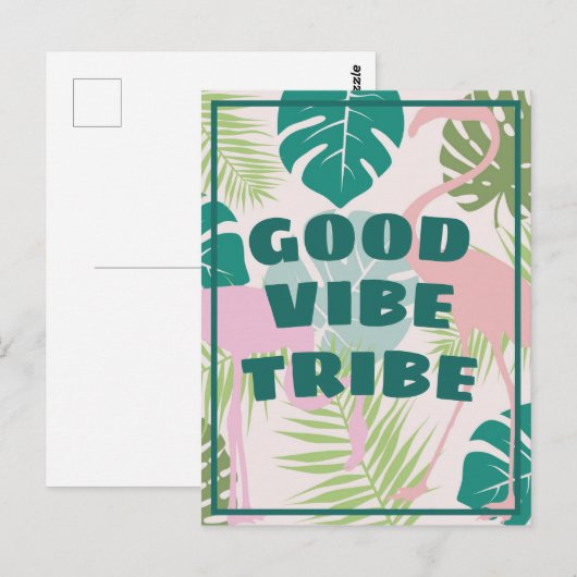 Tropische positieve "Good Vibe Tribe" Flamingo Briefkaart (Voorkant / Achterkant)