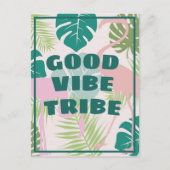 Tropische positieve "Good Vibe Tribe" Flamingo Briefkaart (Voorkant)