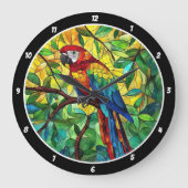 Tropische pracht" - Glas in lood Macaw Grote Klok (Voorkant)