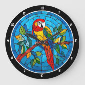 Tropische pracht" - Glas in lood Parrot Wall Grote Klok (Voorkant)