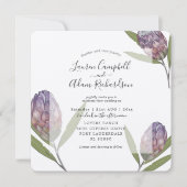 Tropische Protea Paarse Waterverf Wedding Kaart (Voorkant)