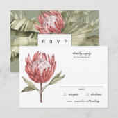 Tropische Protea Palm Leaf Bruiloft RSVP Kaartje (Voorkant / Achterkant)